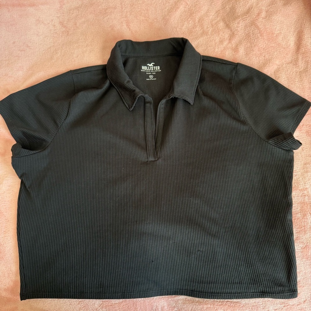 Hollister Ribbed Black Polo Shirt